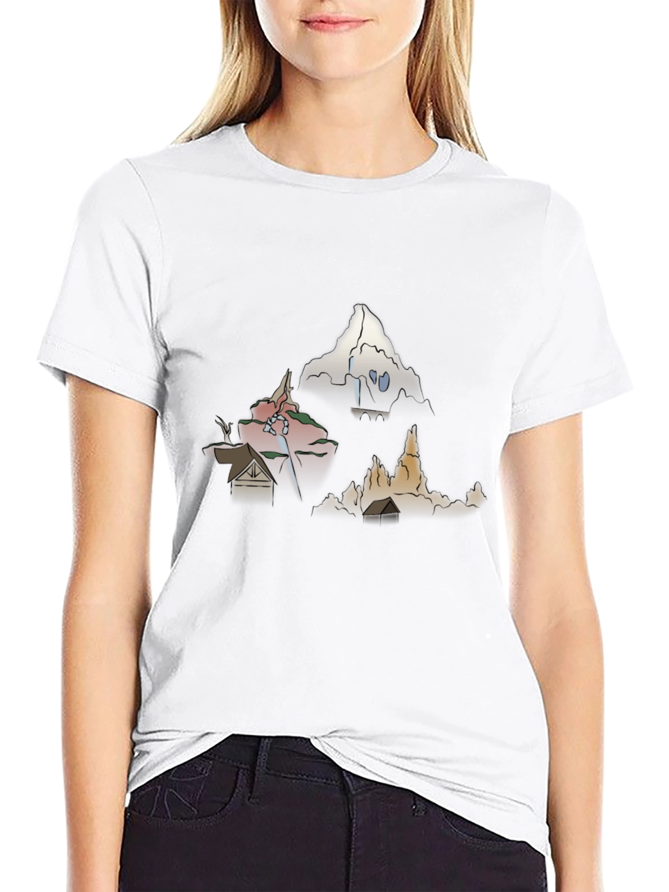 Mens Graphic Tee - Cartoon Landscape Print
