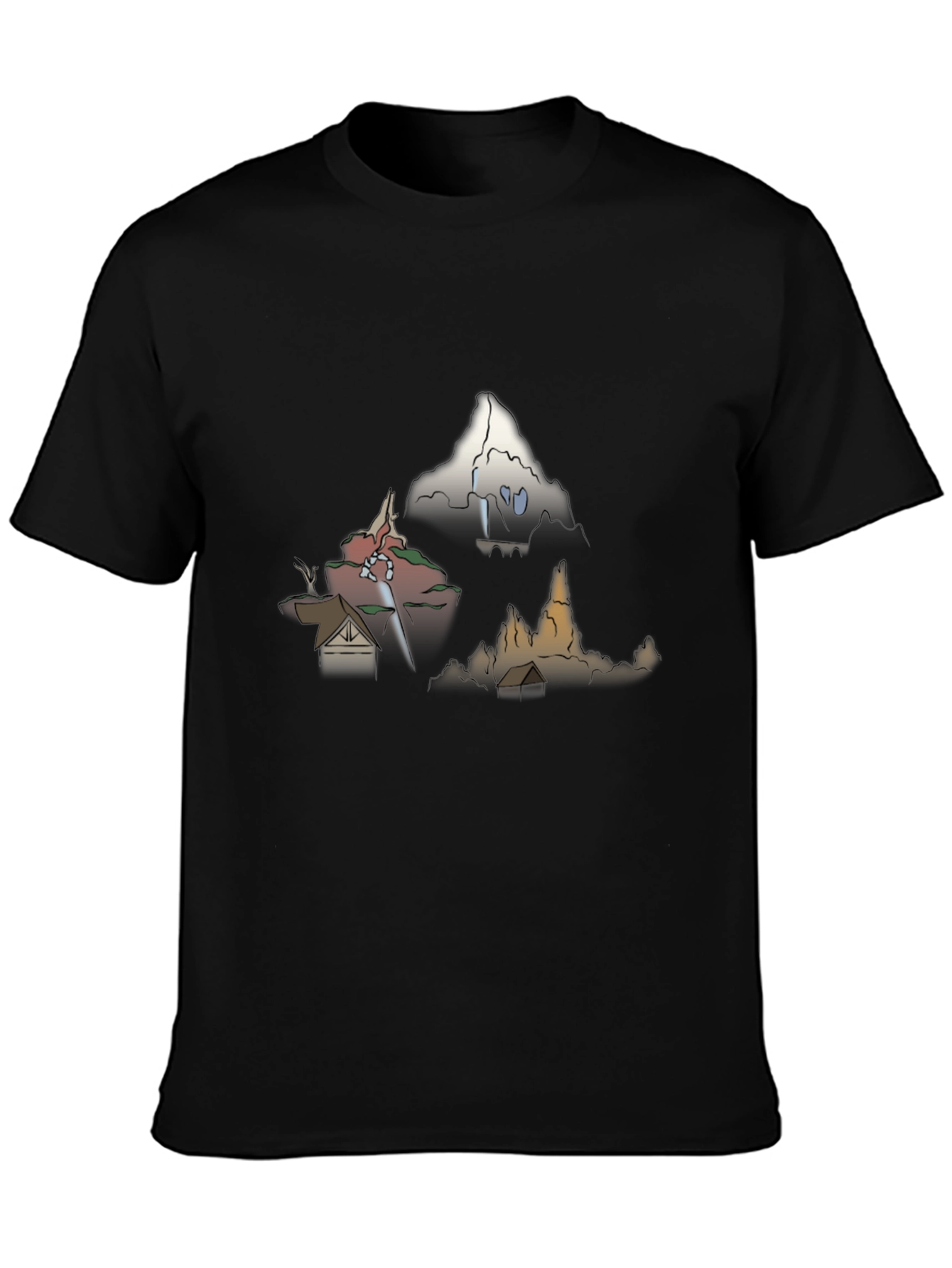 Mens Graphic Tee - Cartoon Landscape Print