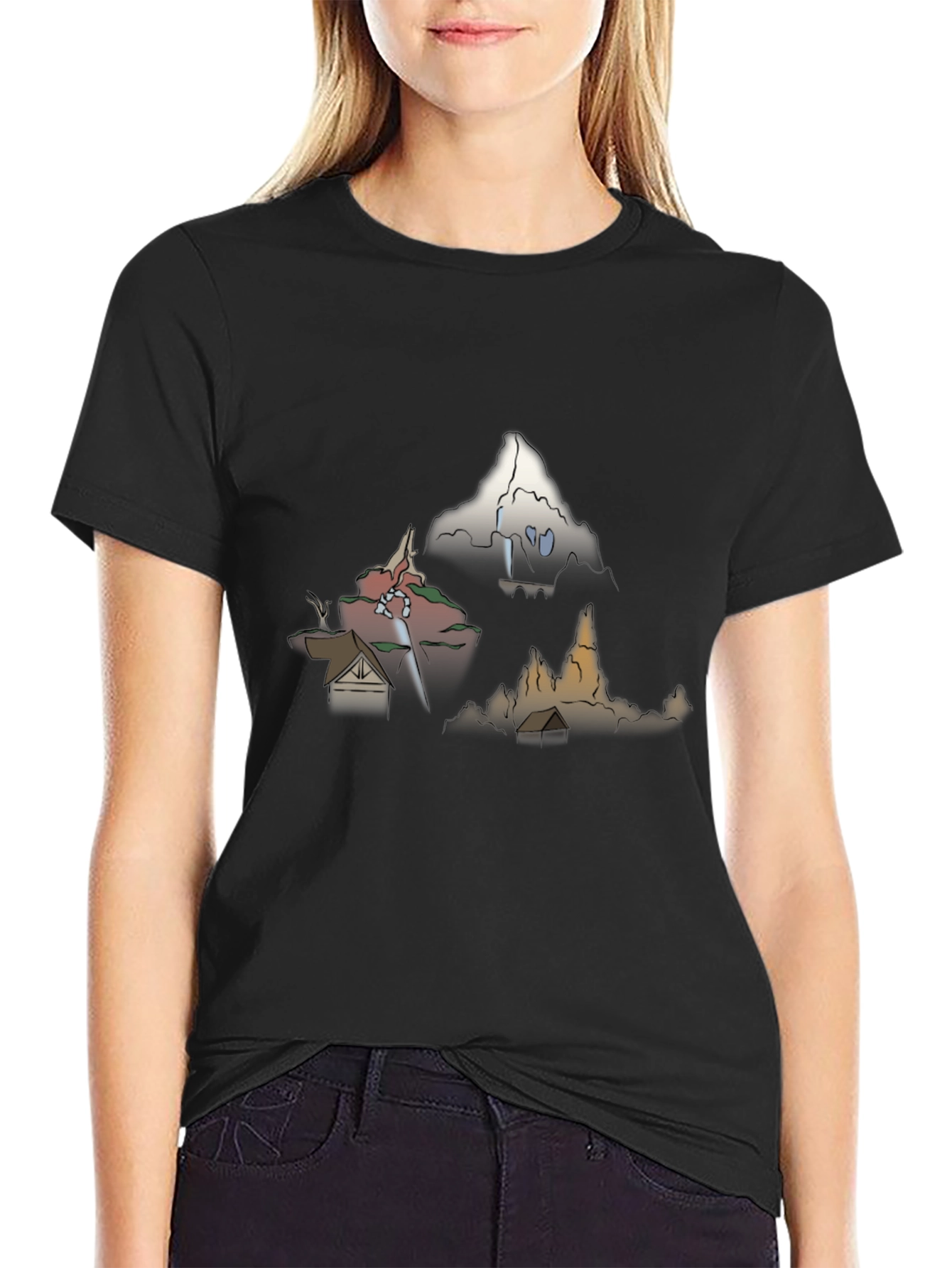 Mens Graphic Tee - Cartoon Landscape Print