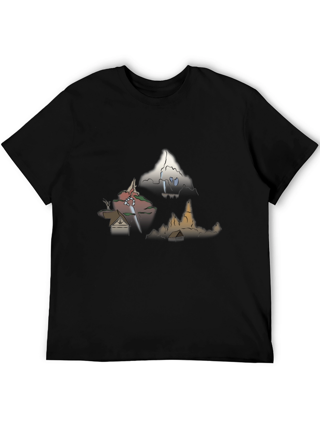Mens Graphic Tee - Cartoon Landscape Print