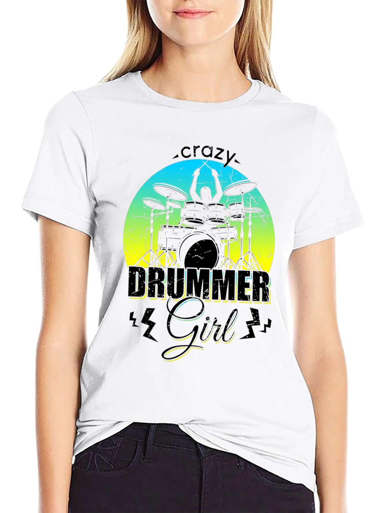 Crazy Drummer Girl Graphic T-Shirt
