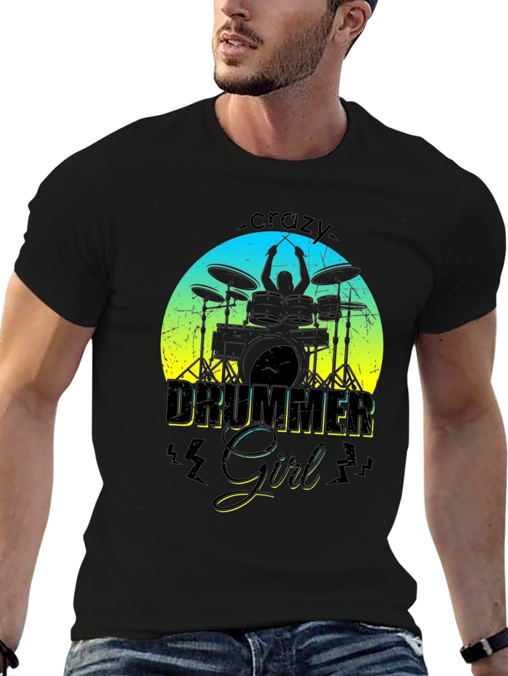 Crazy Drummer Girl Graphic T-Shirt