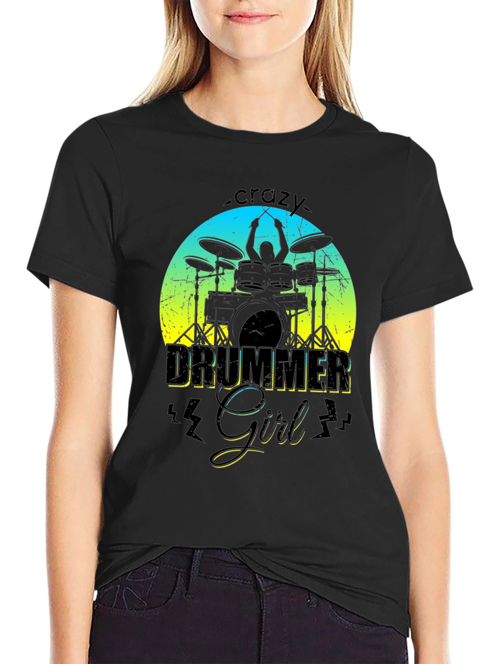 Crazy Drummer Girl Graphic T-Shirt