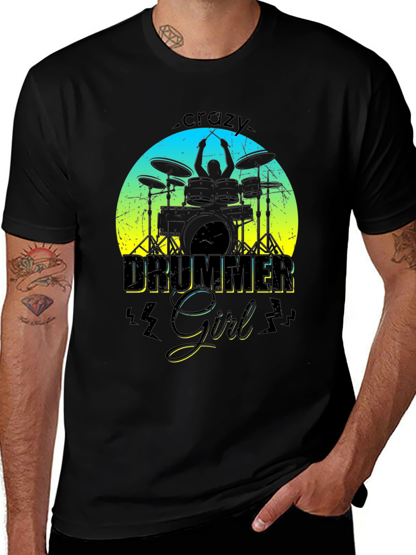Crazy Drummer Girl Graphic T-Shirt