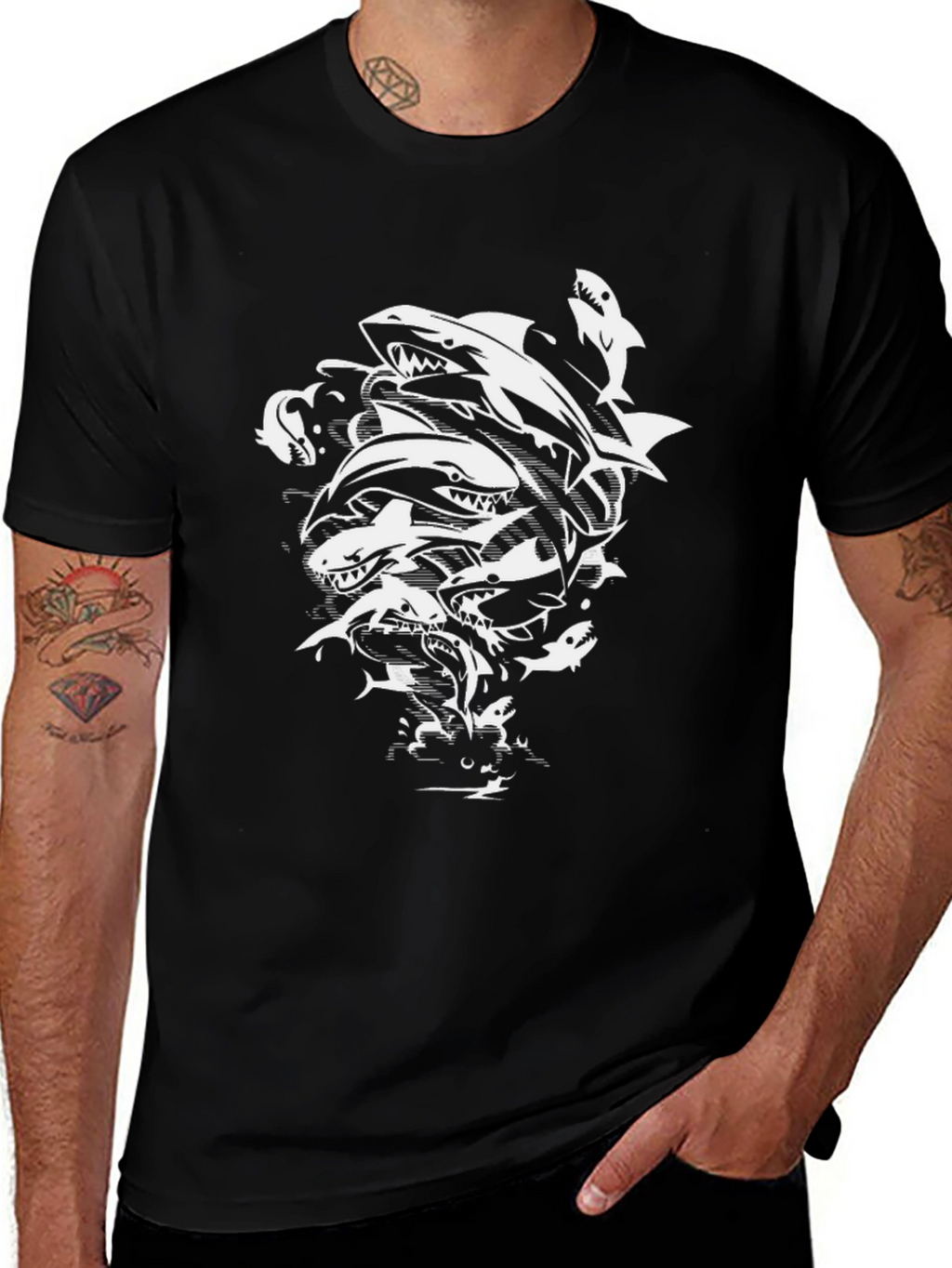 Shark Frenzy Black T-Shirt