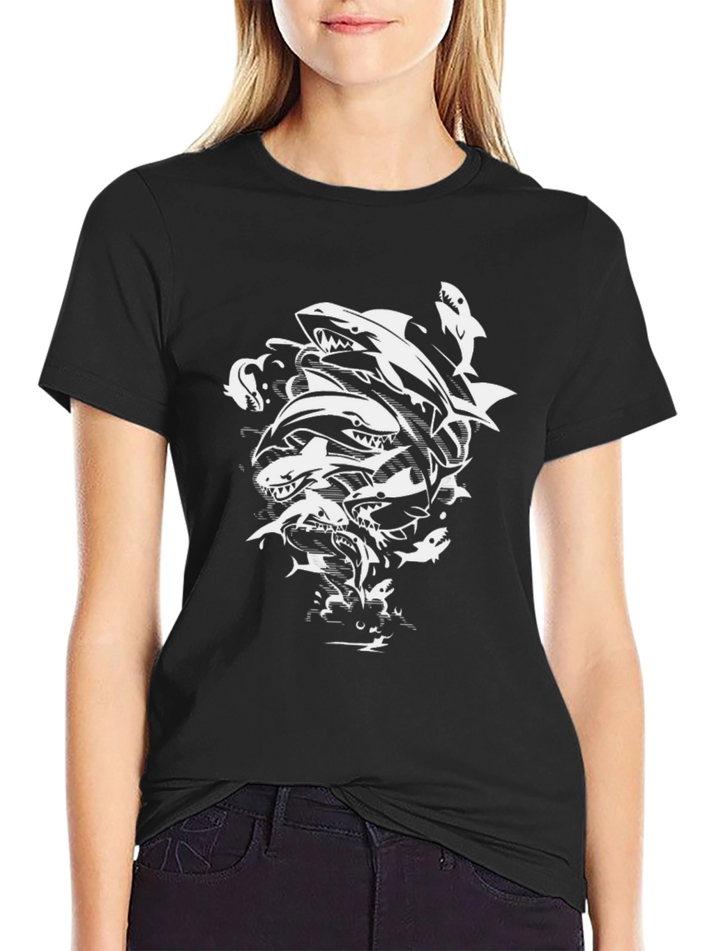 Shark Frenzy Black T-Shirt