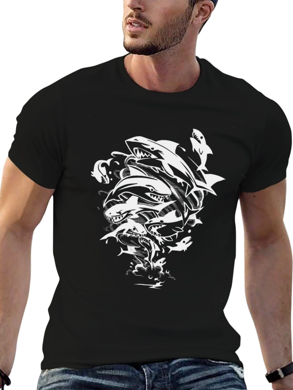 Shark Frenzy Black T-Shirt