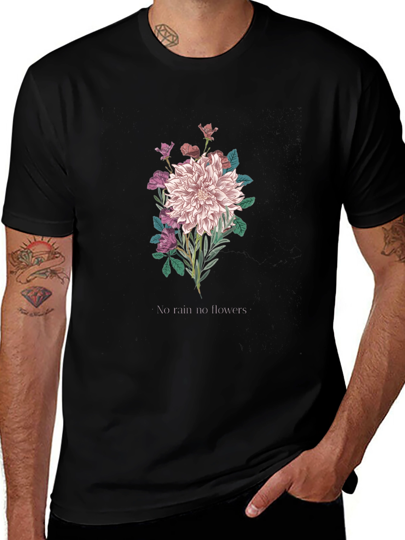 Floral Graphic T-Shirt - No Rain No Flowers