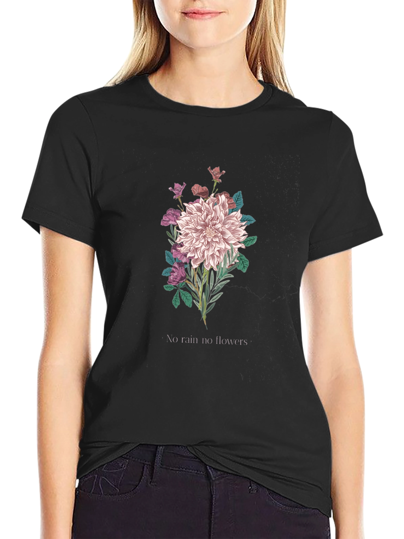 Floral Graphic T-Shirt - No Rain No Flowers