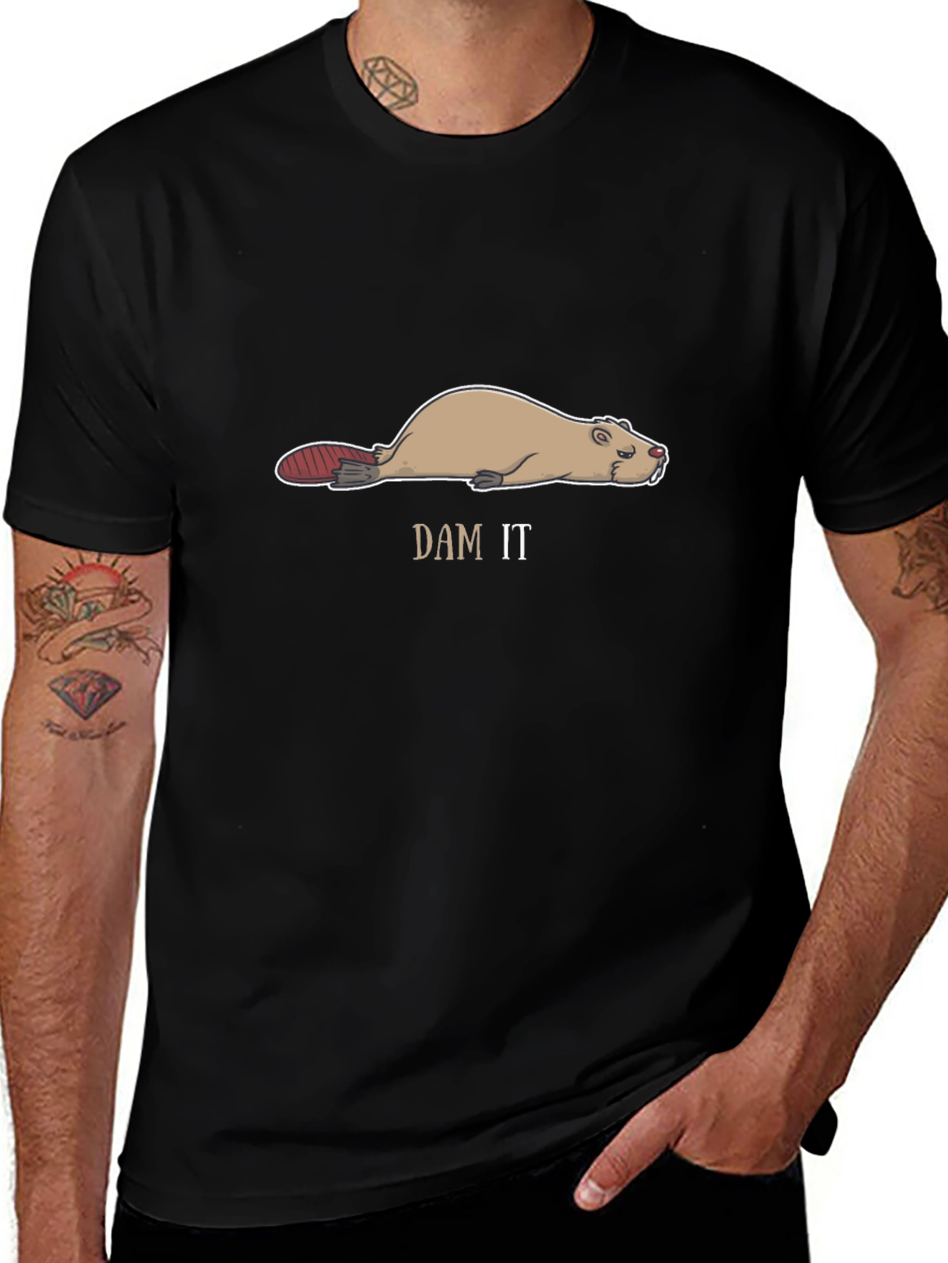 Funny Dam It Beaver T-Shirt - Black
