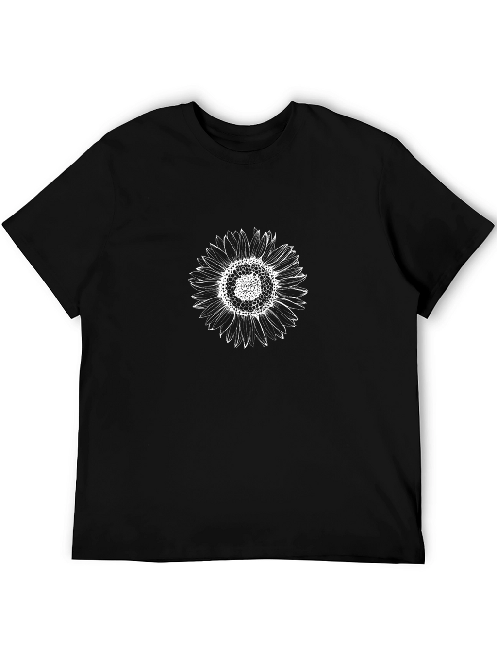 Mens Black T-Shirt with White Sunflower Design