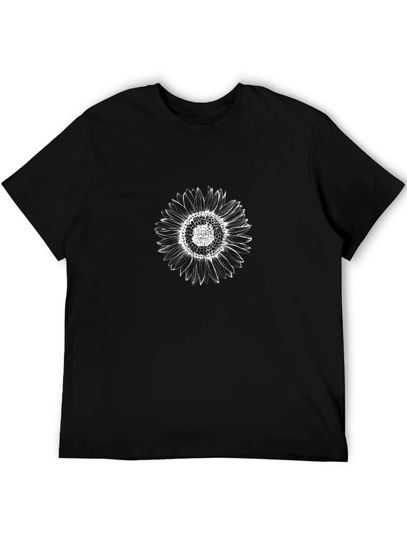 Mens Black T-Shirt with White Sunflower Design