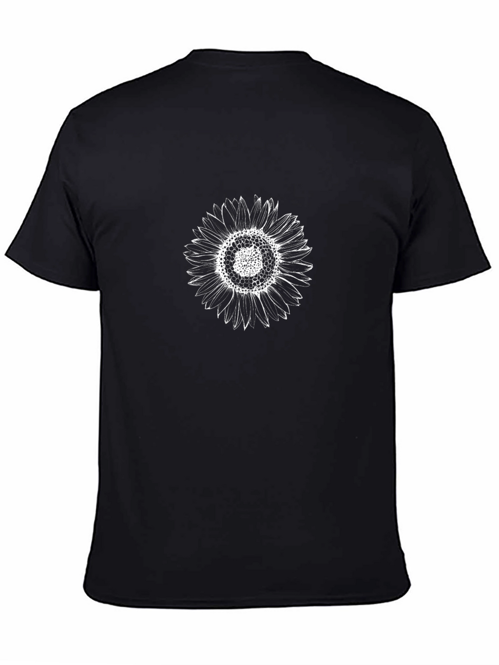 Mens Black T-Shirt with White Sunflower Design