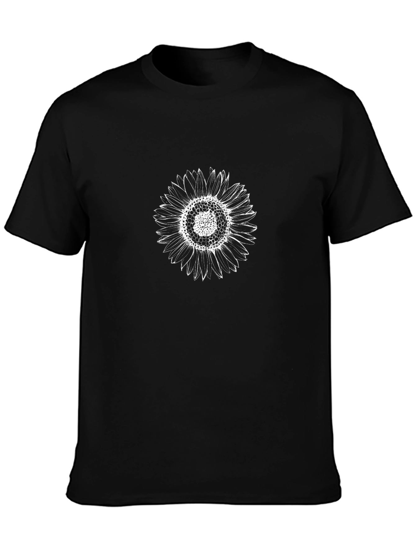 Mens Black T-Shirt with White Sunflower Design