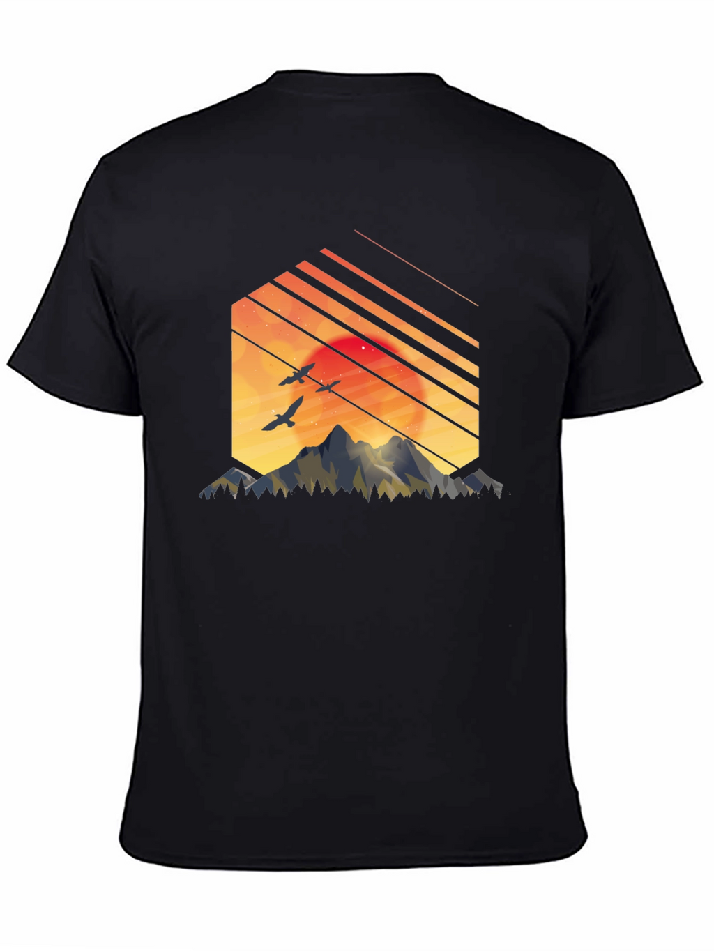 Sunset Mountain Graphic Tee - Stylish Black T-Shirt