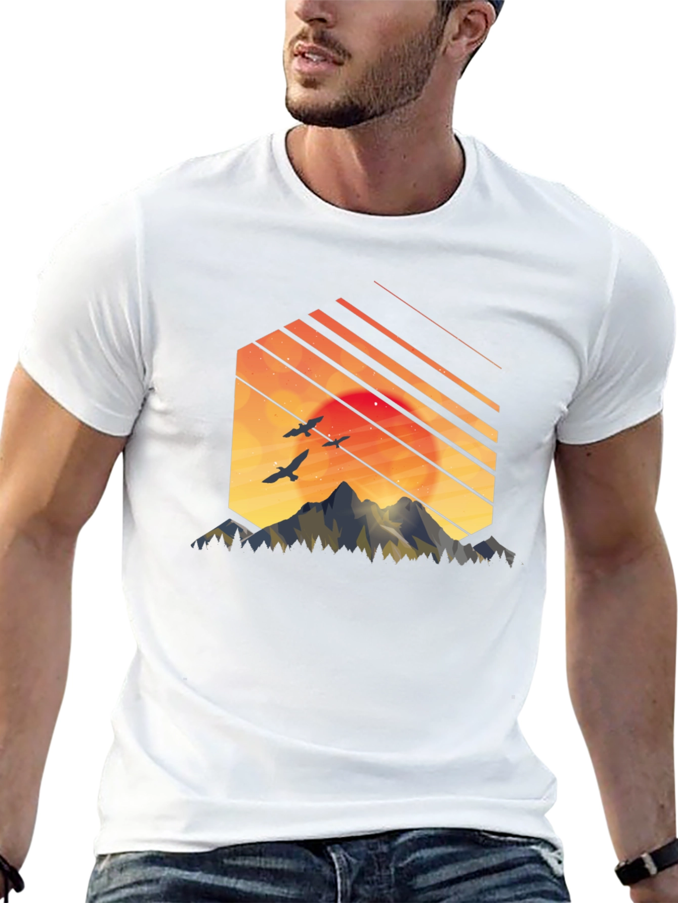 Sunset Mountain Graphic Tee - Stylish Black T-Shirt
