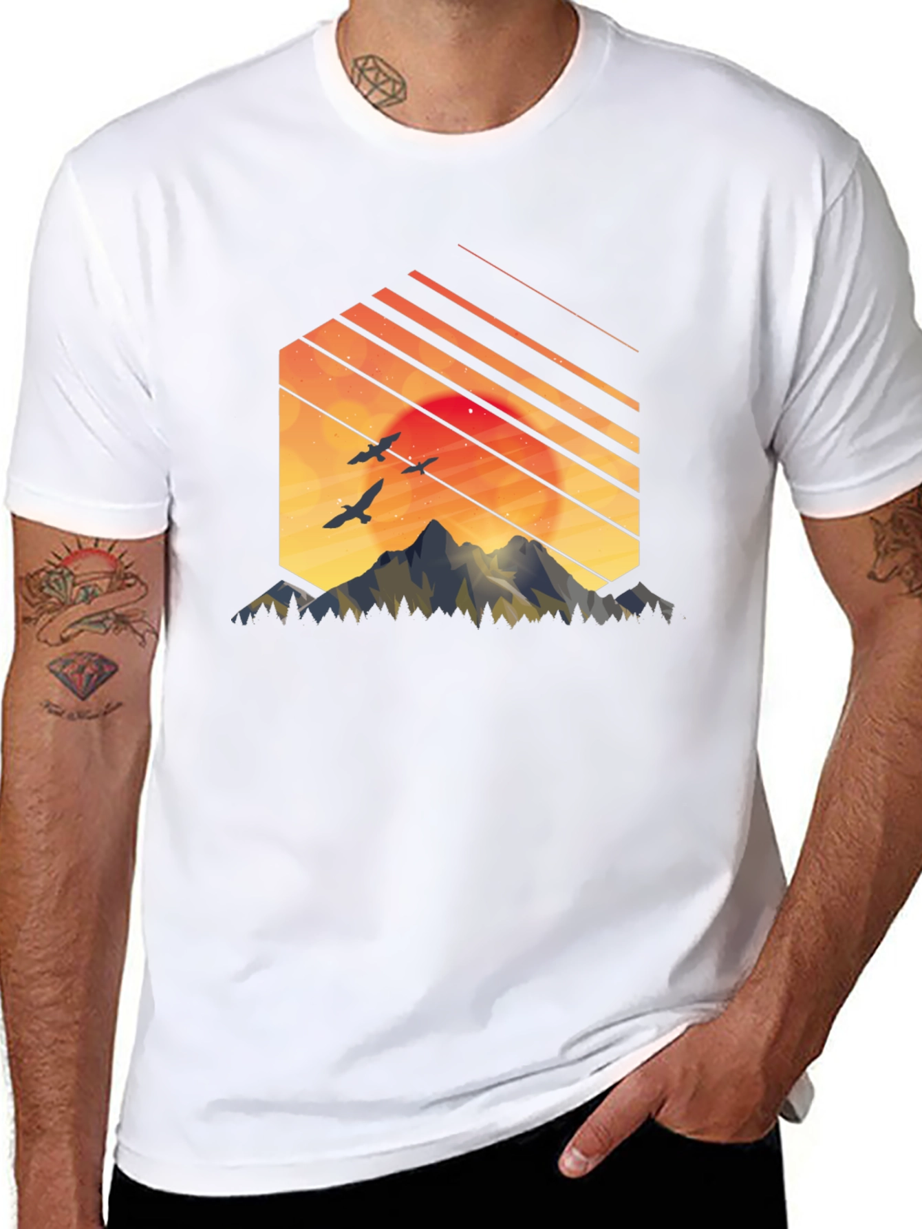Sunset Mountain Graphic Tee - Stylish Black T-Shirt