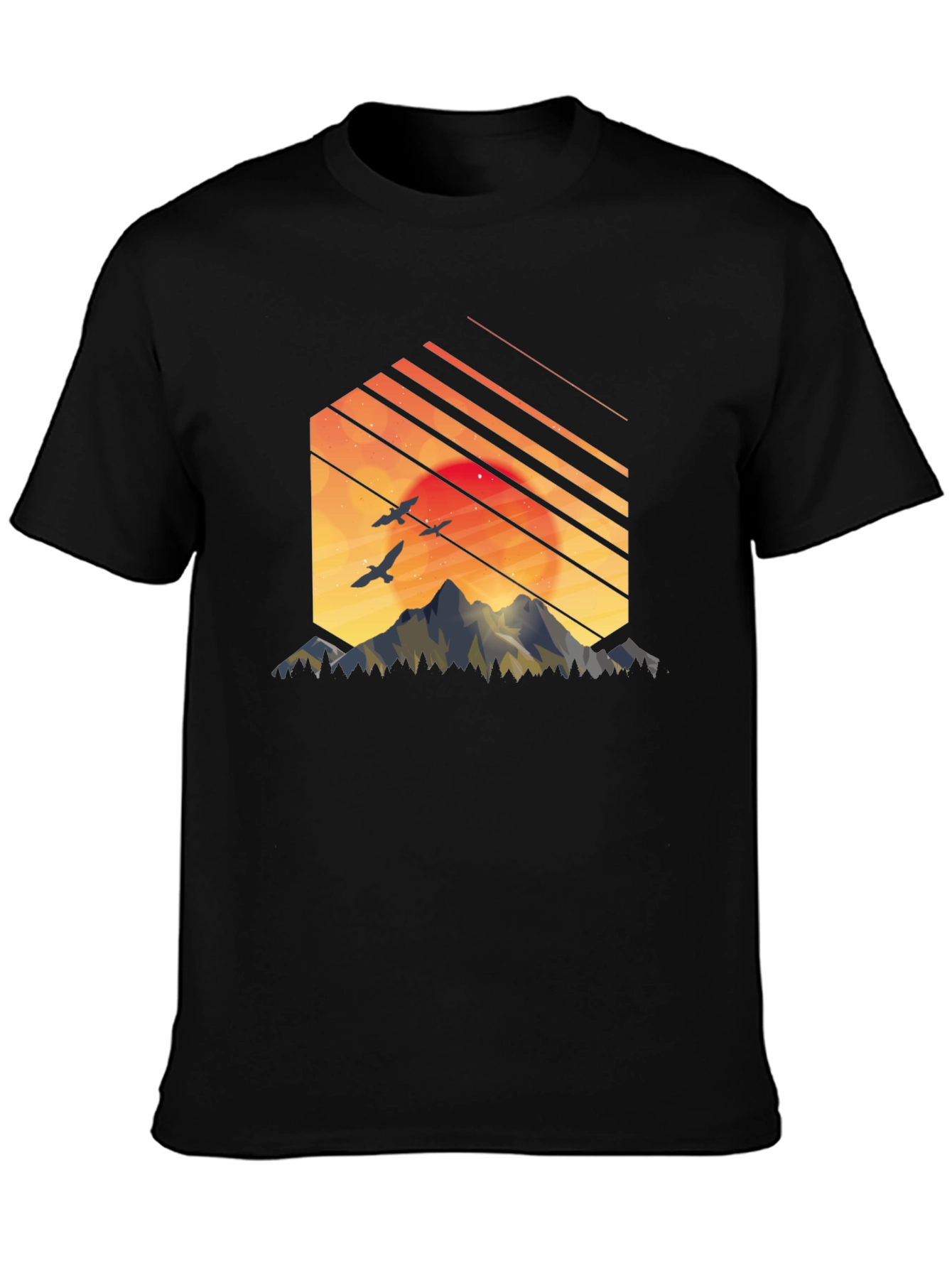 Sunset Mountain Graphic Tee - Stylish Black T-Shirt