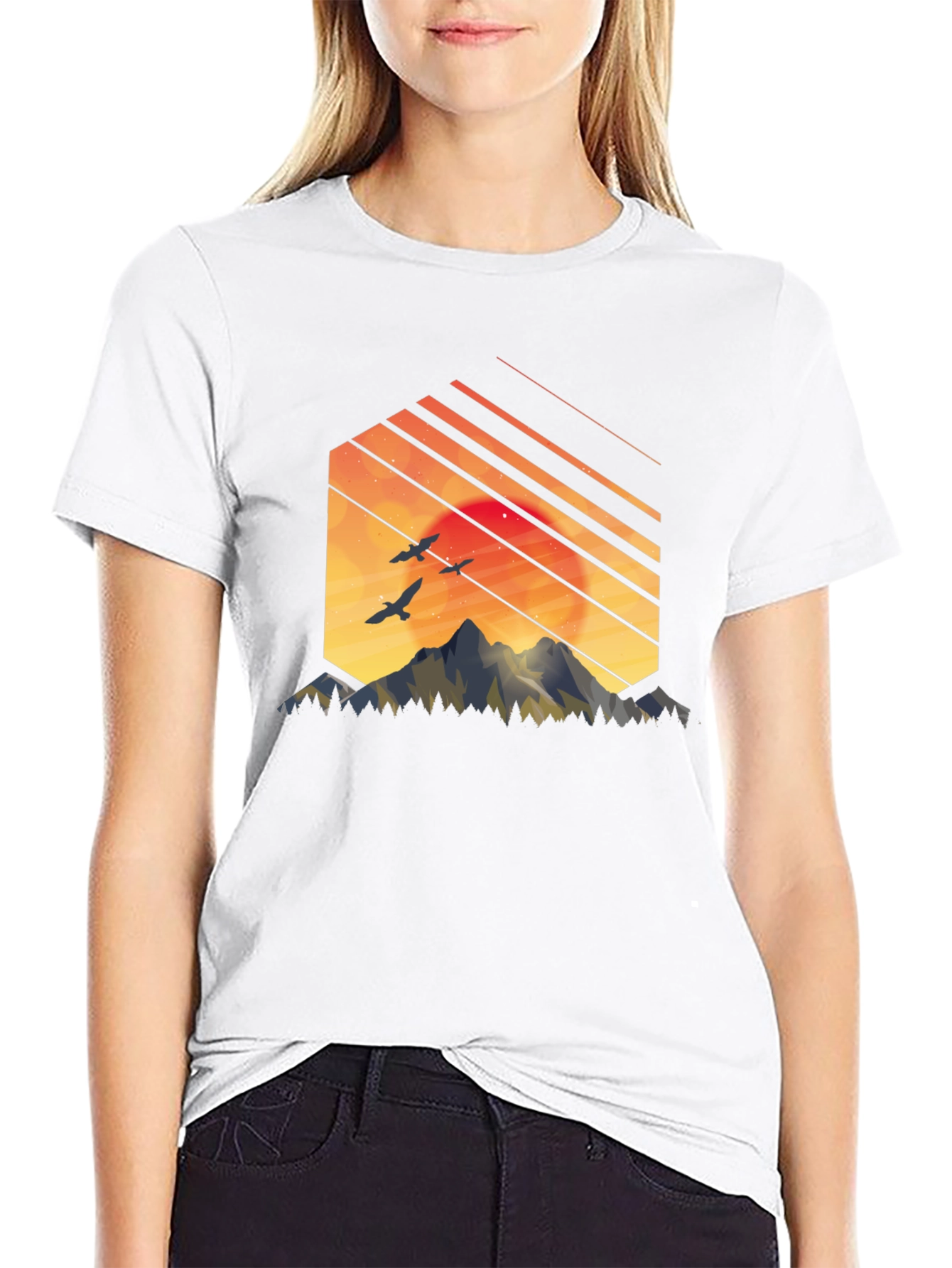 Sunset Mountain Graphic Tee - Stylish Black T-Shirt