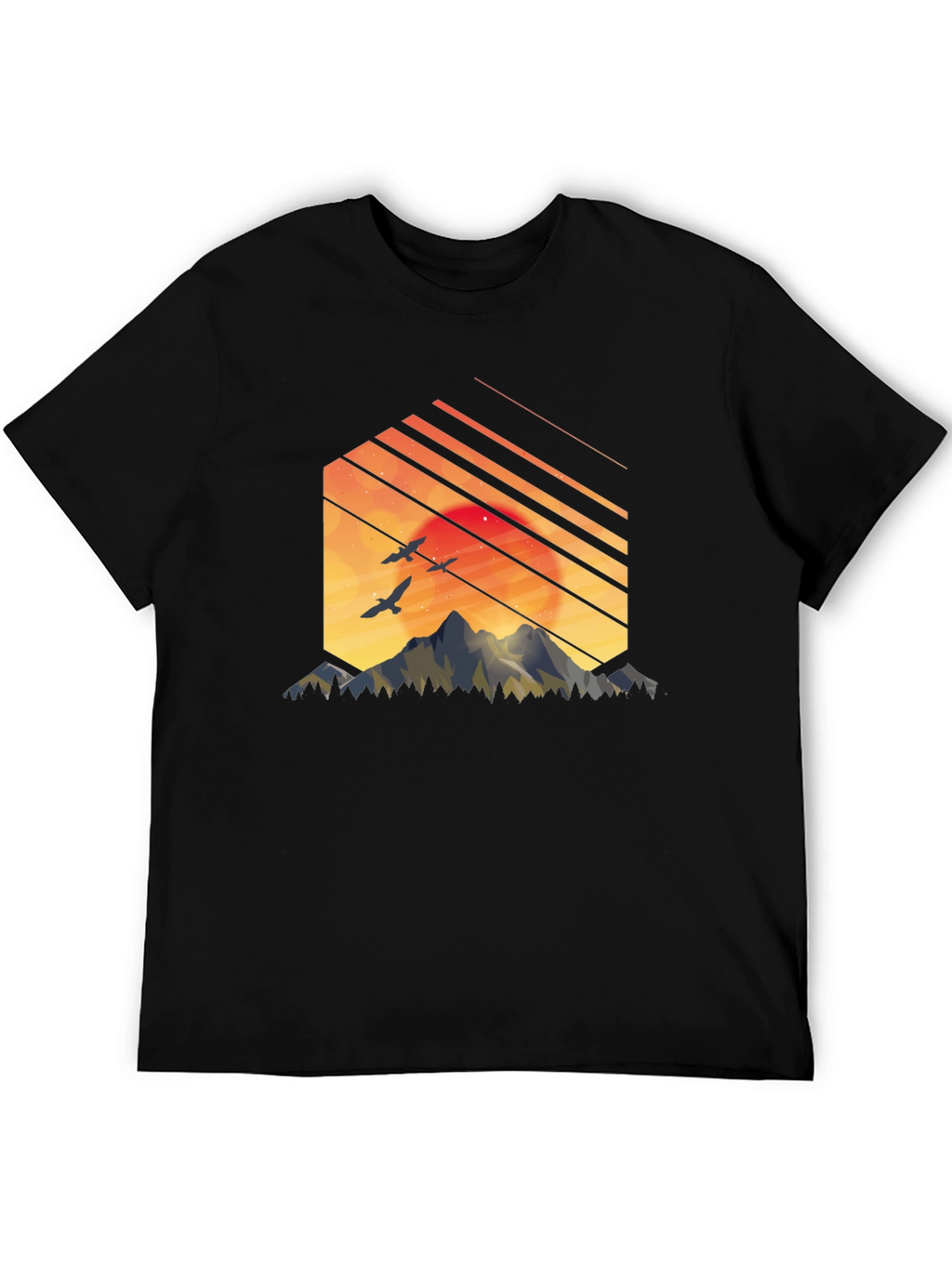 Sunset Mountain Graphic Tee - Stylish Black T-Shirt