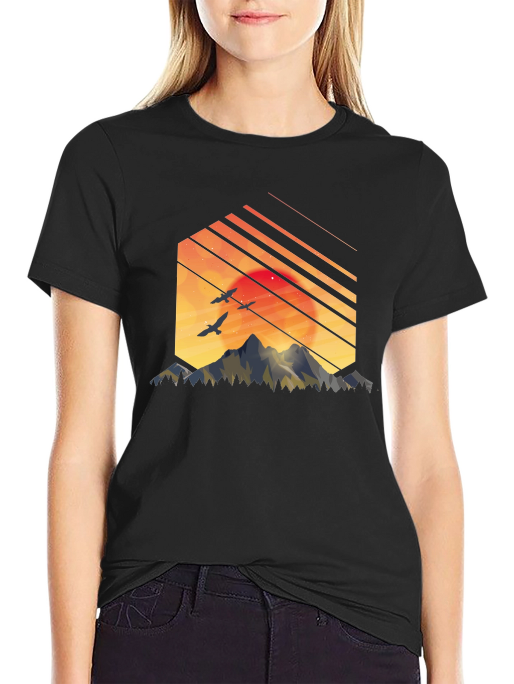 Sunset Mountain Graphic Tee - Stylish Black T-Shirt