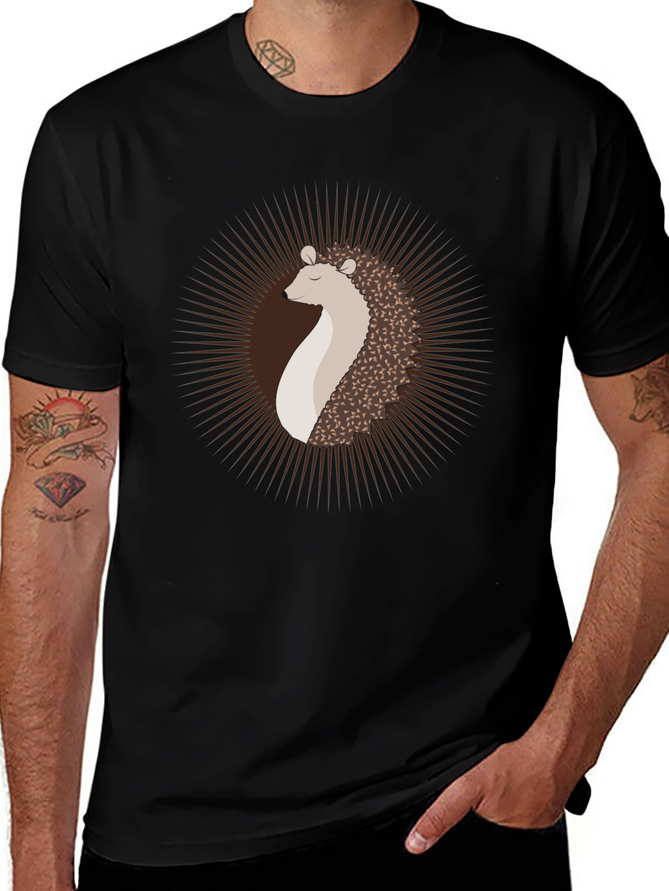 Hedgehog Graphic Tee - Modern Mens Black T-Shirt