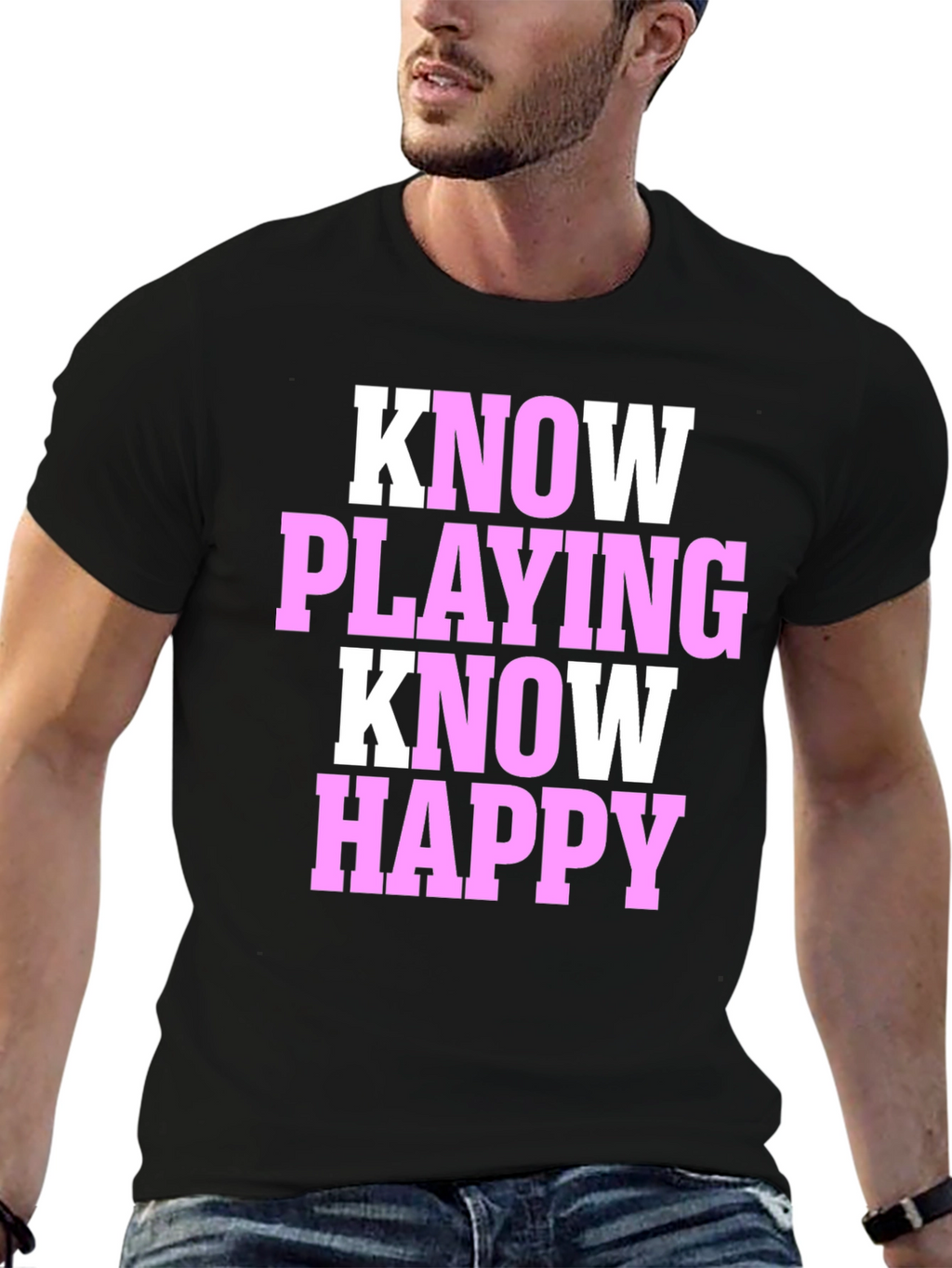 Know Playing Know Happy Black T-Shirt