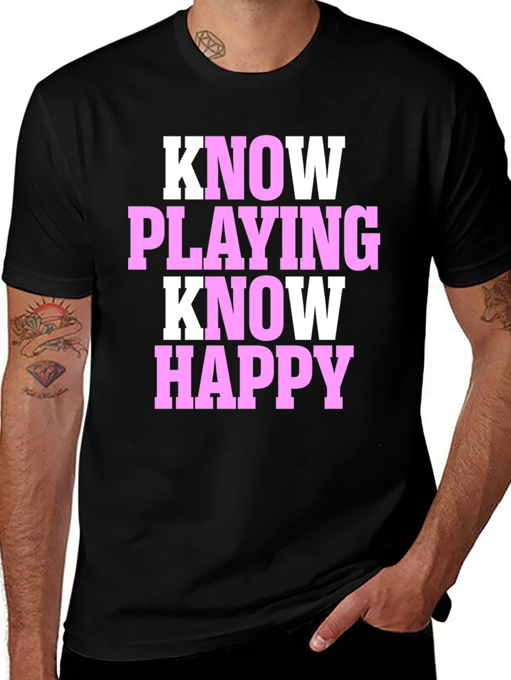 Know Playing Know Happy Black T-Shirt