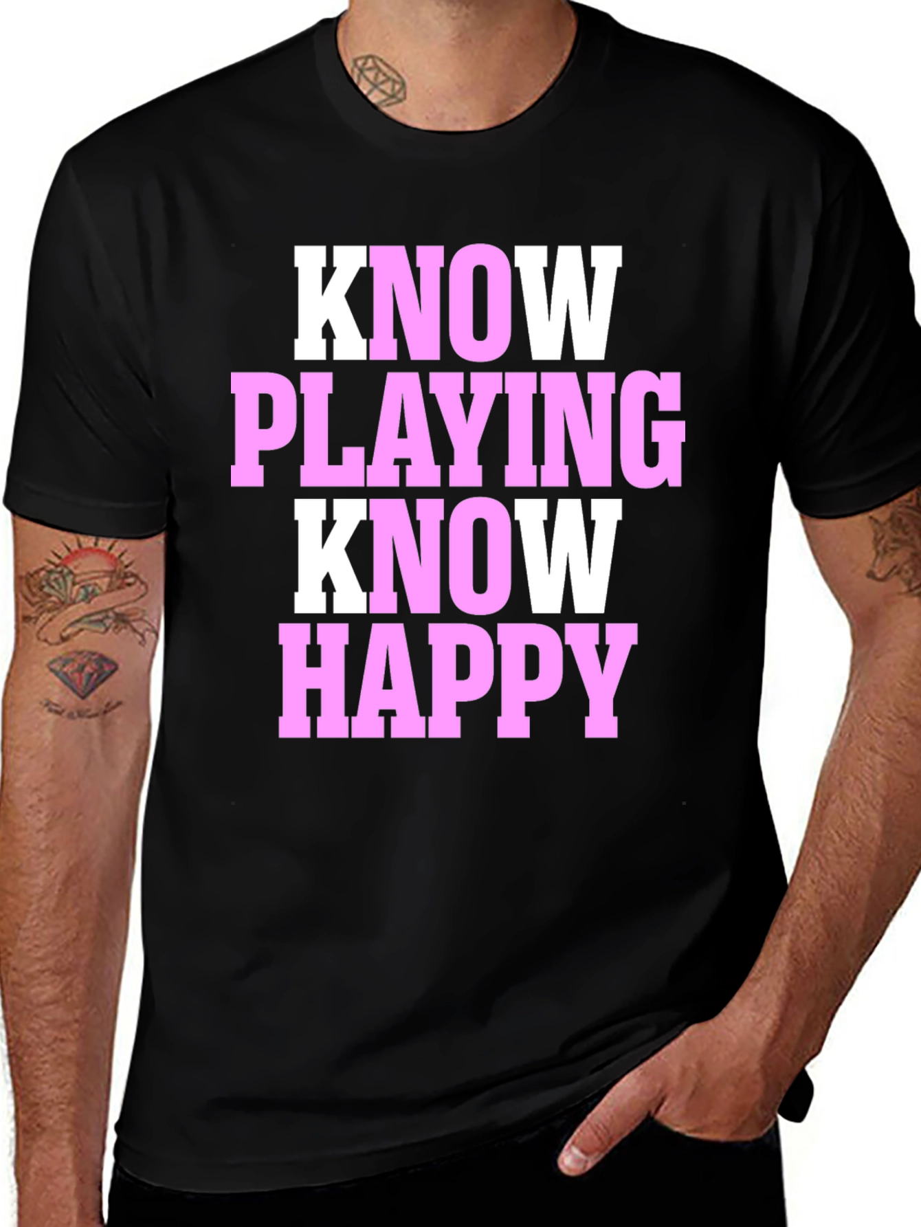 Know Playing Know Happy Black T-Shirt