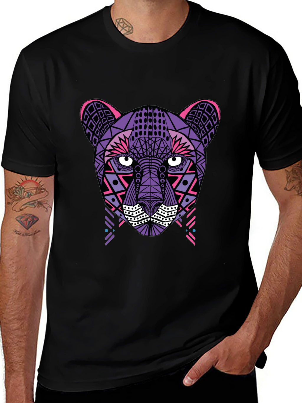 Geometric Panther T-Shirt - Black