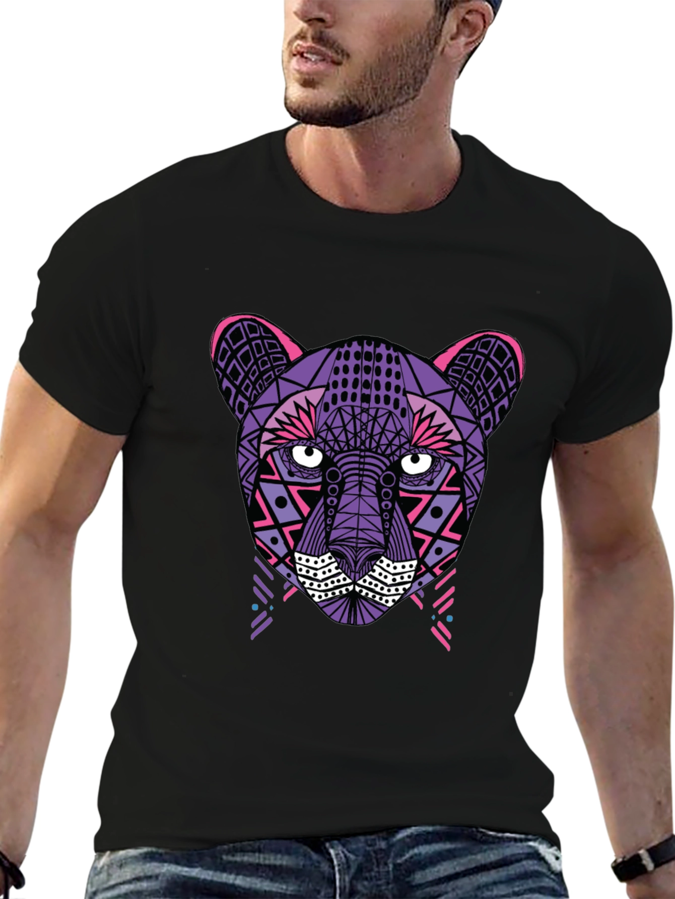 Geometric Panther T-Shirt - Black