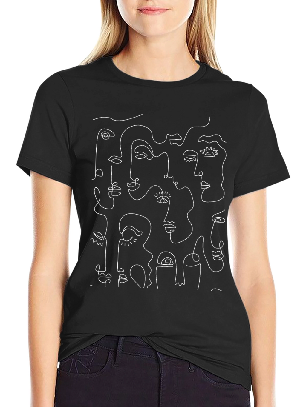 Abstract Faces Graphic Print Black T-Shirt