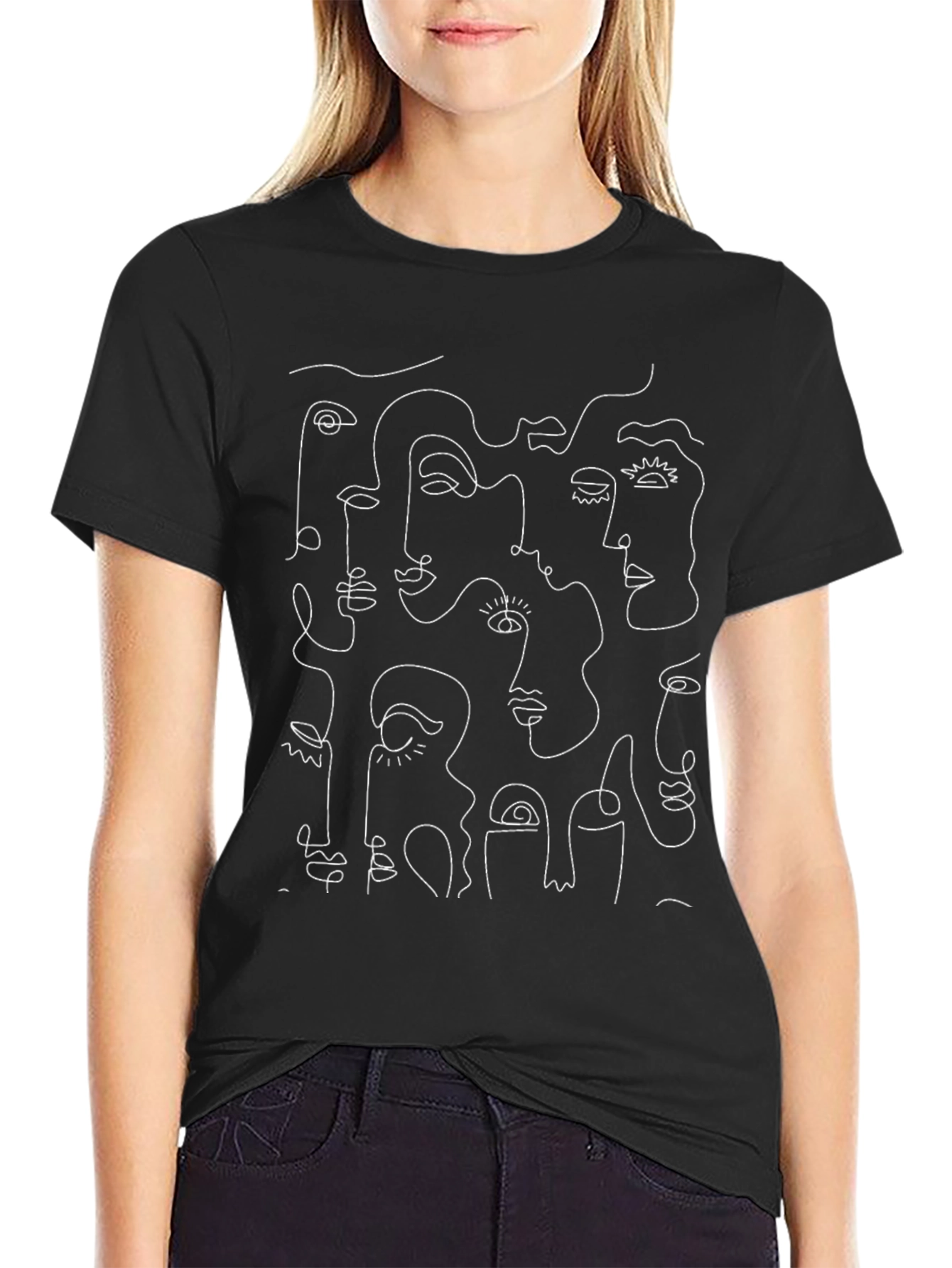 Abstract Faces Graphic Print Black T-Shirt