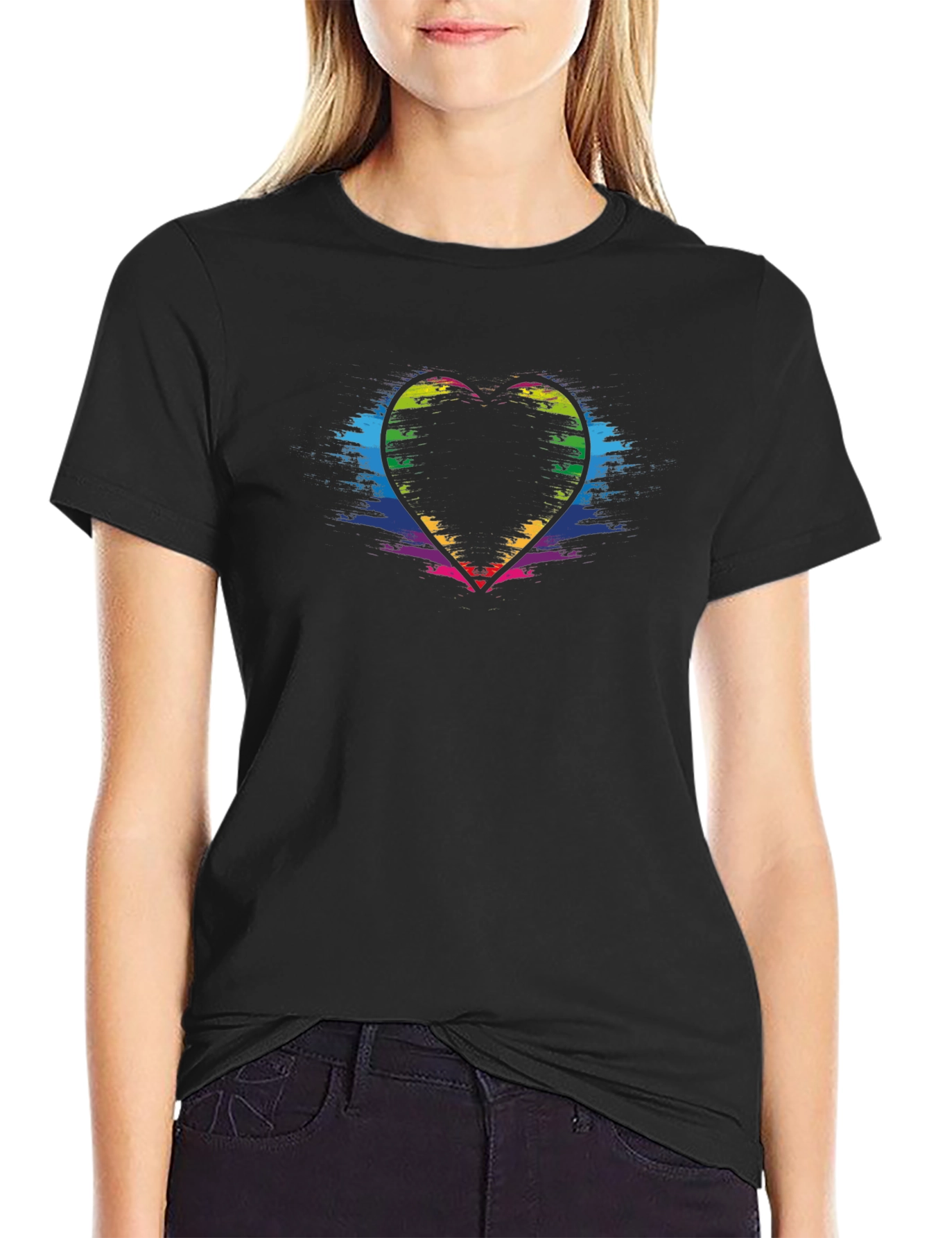 Rainbow Heart Graphic Black T-Shirt