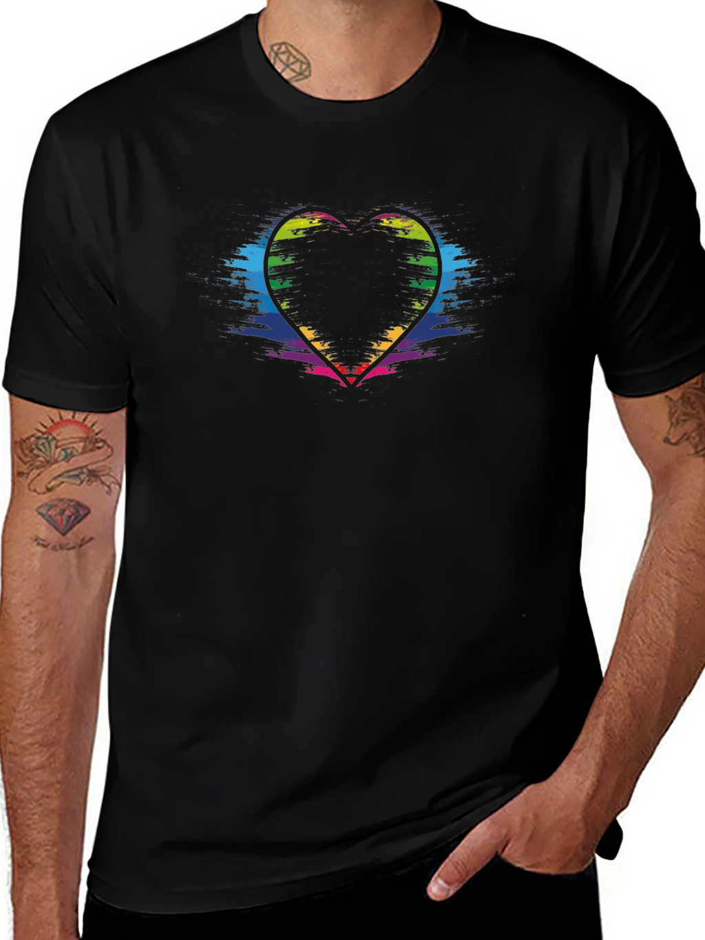 Rainbow Heart Graphic Black T-Shirt