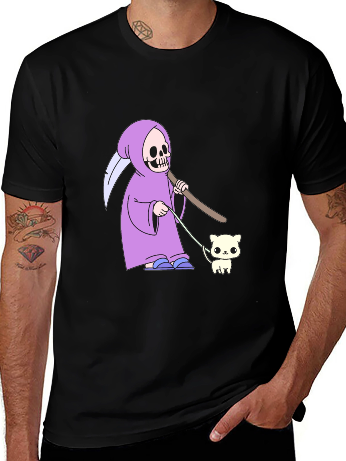 Grim Reaper Cat Walk T-Shirt - Funny Graphic Tee