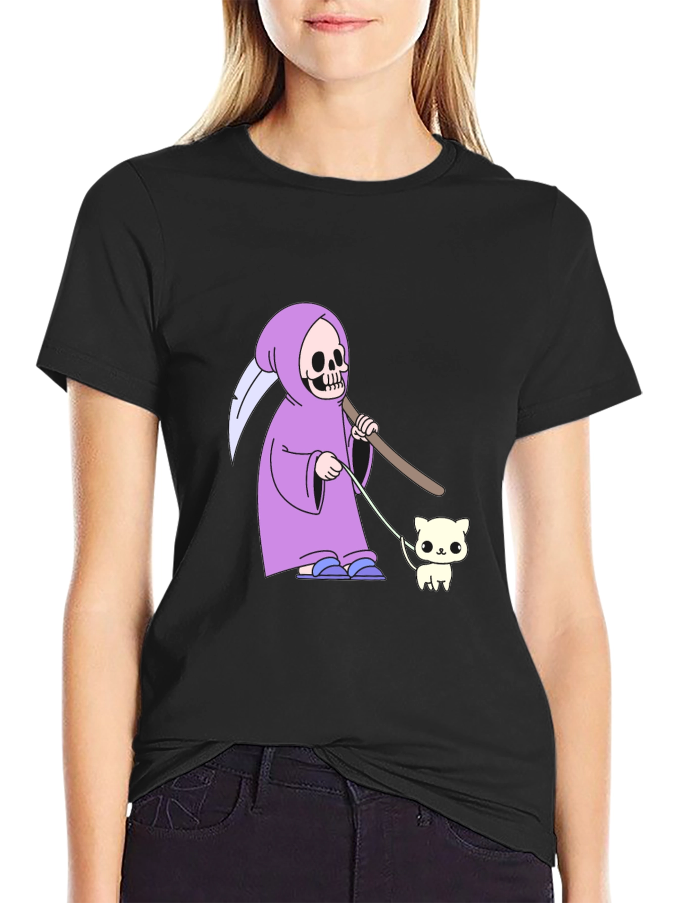 Grim Reaper Cat Walk T-Shirt - Funny Graphic Tee