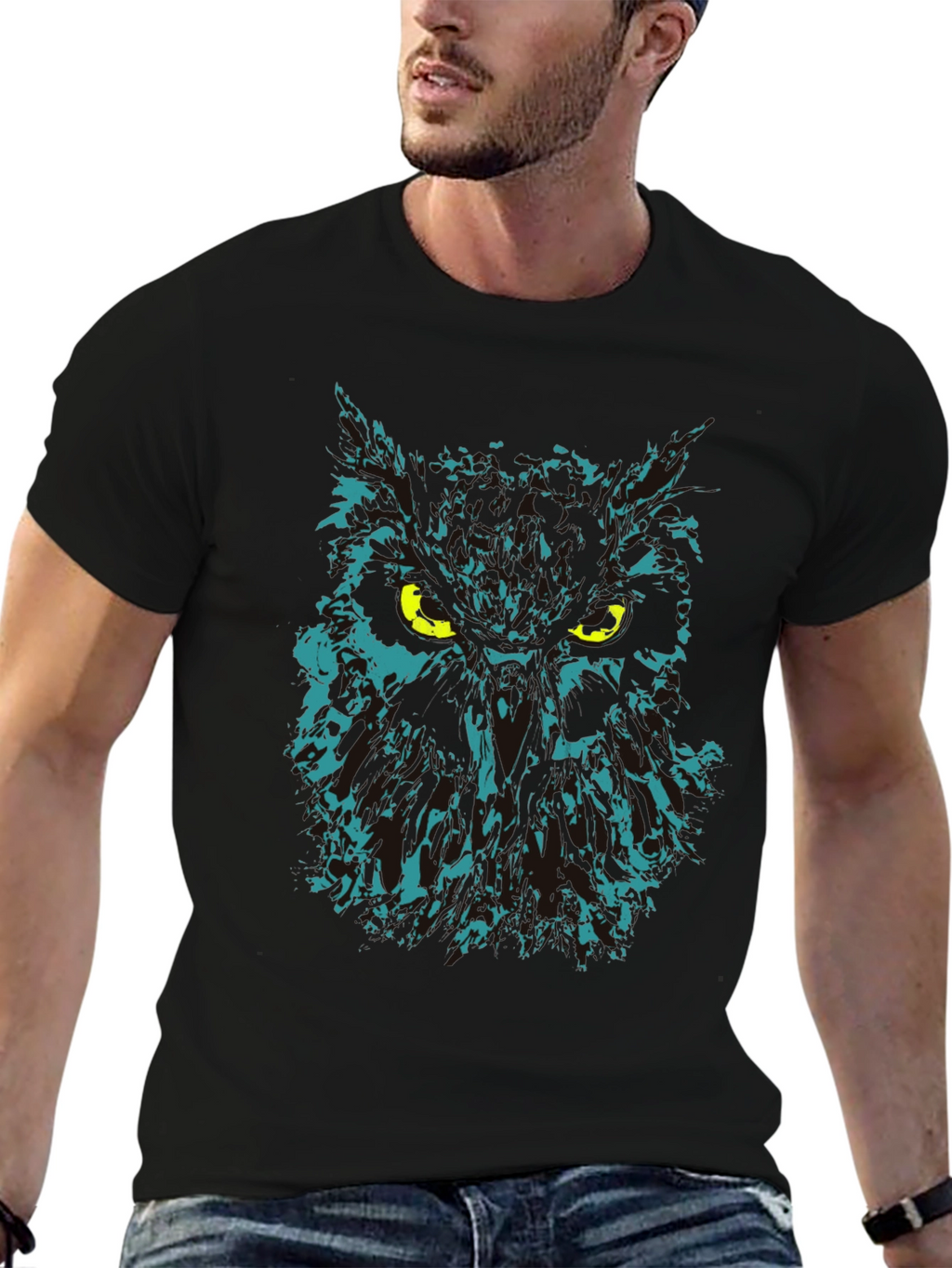 Owl Graphic Print Black T-Shirt