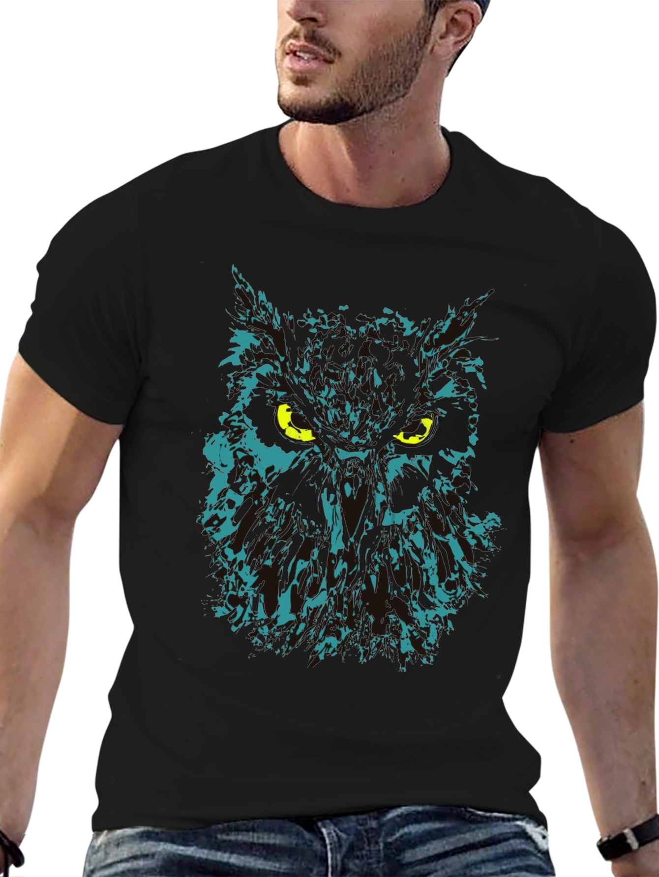 Owl Graphic Print Black T-Shirt