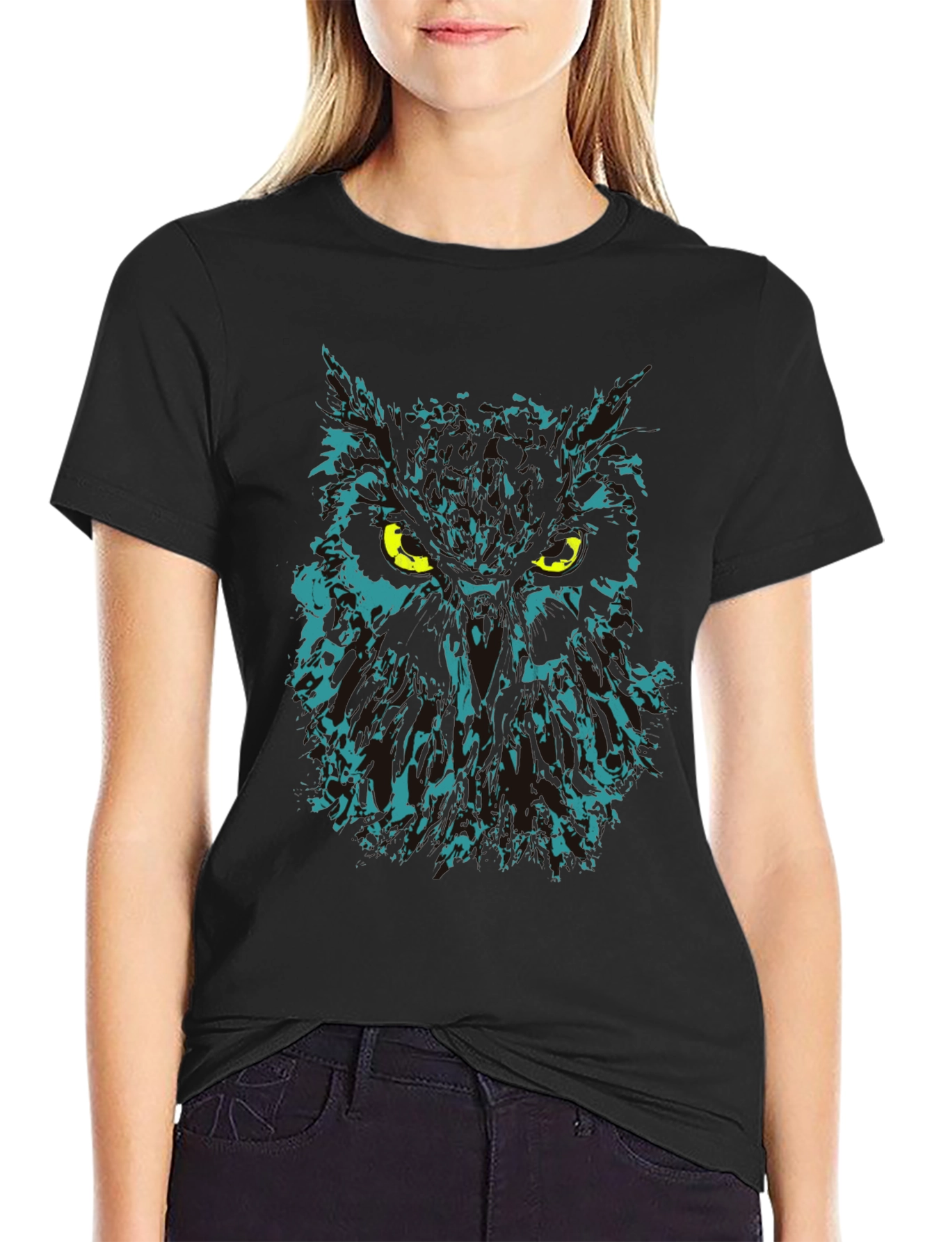 Owl Graphic Print Black T-Shirt