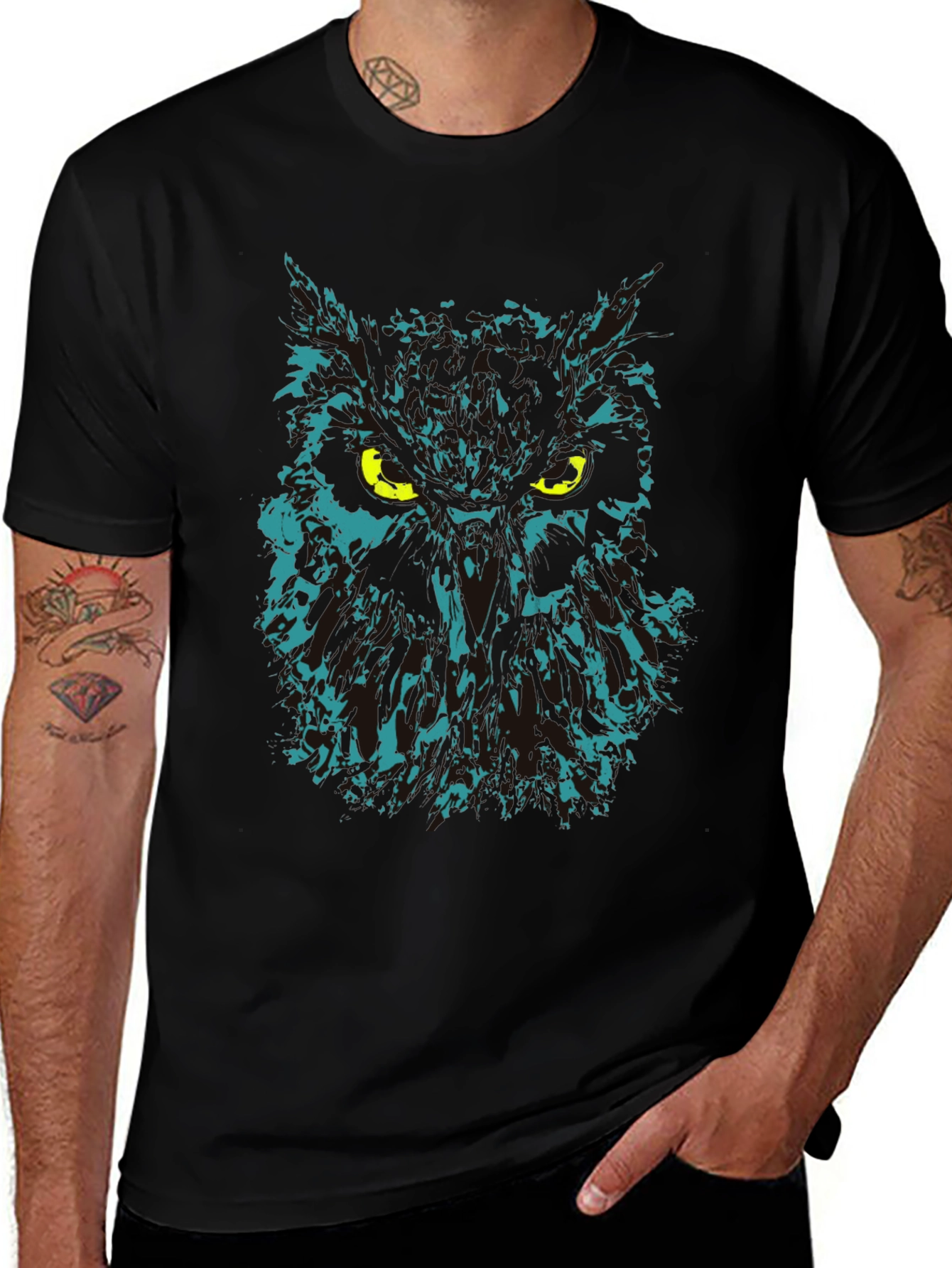 Owl Graphic Print Black T-Shirt