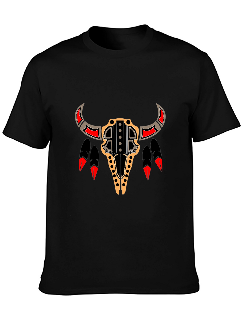 Tribal Bull Skull Graphic Tee - Black