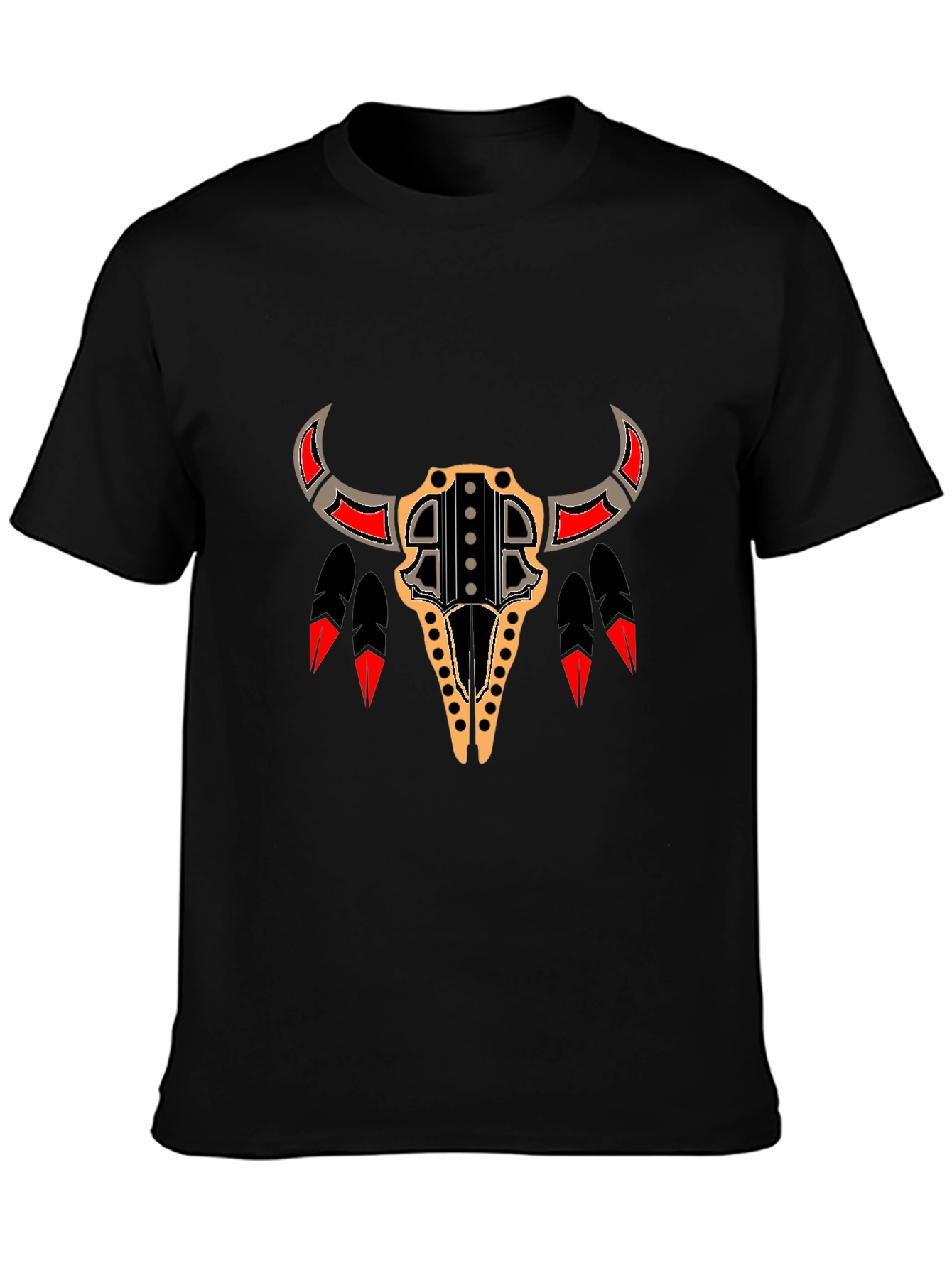 Tribal Bull Skull Graphic Tee - Black