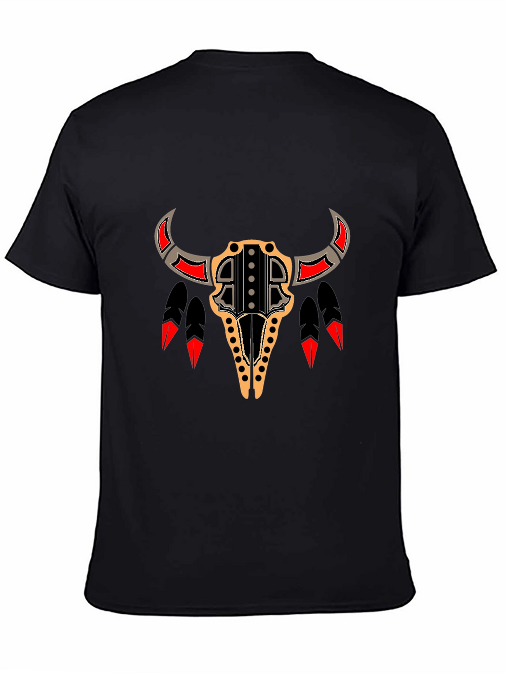 Tribal Bull Skull Graphic Tee - Black