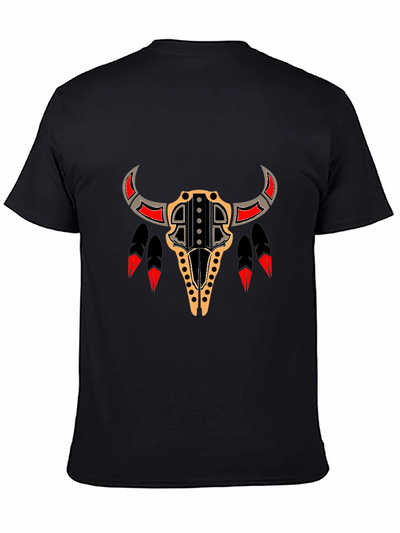 Tribal Bull Skull Graphic Tee - Black