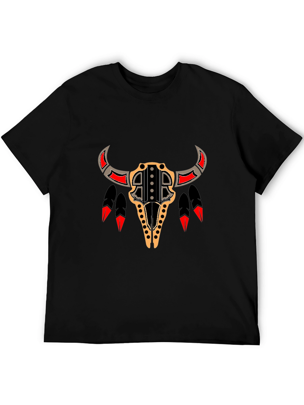 Tribal Bull Skull Graphic Tee - Black
