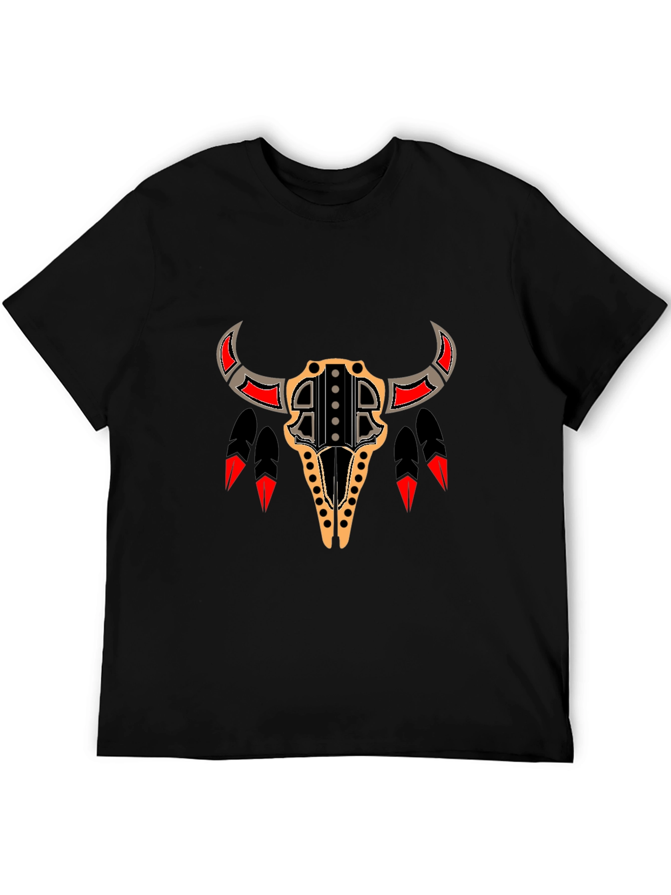 Tribal Bull Skull Graphic Tee - Black