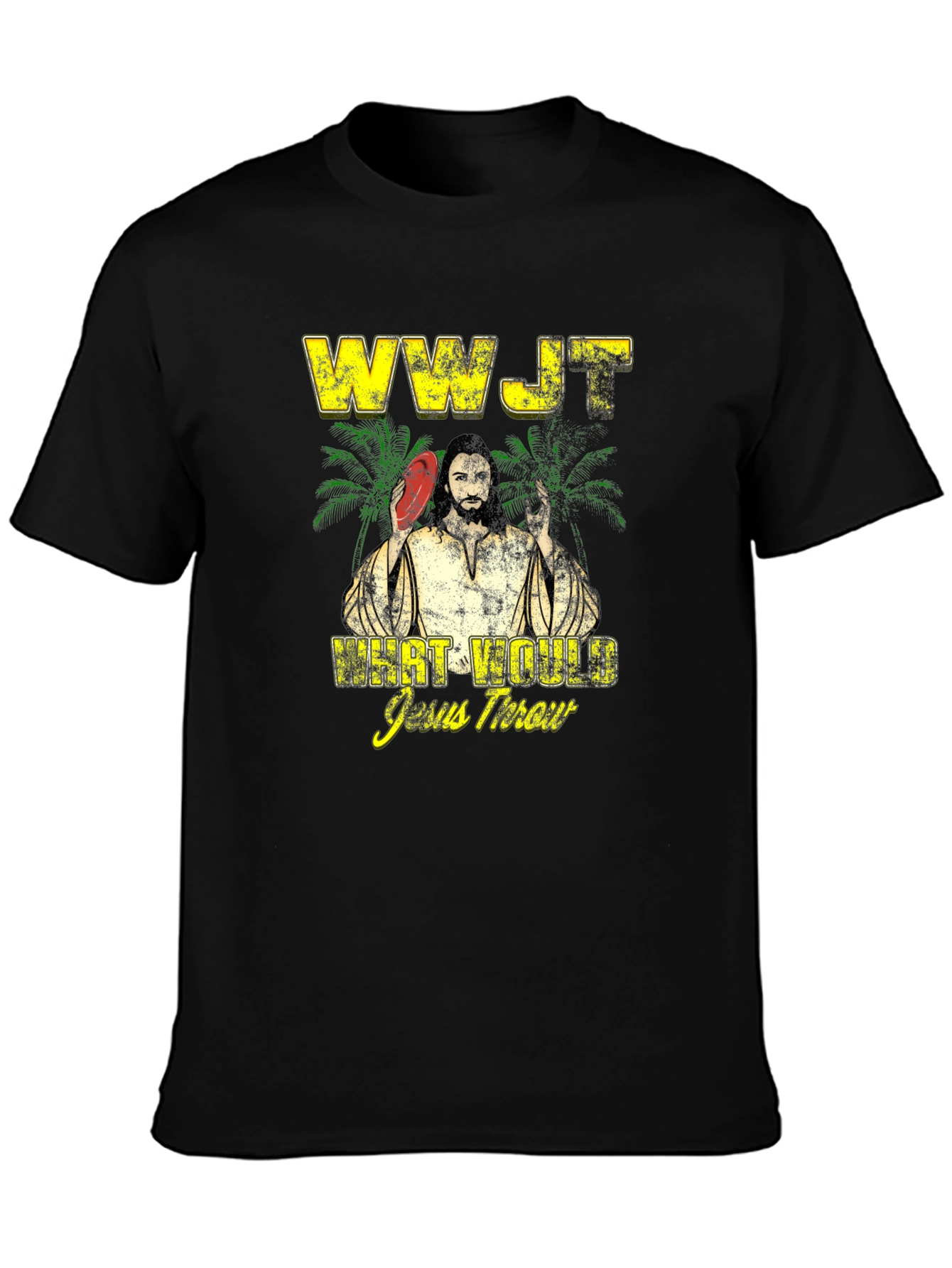 WWJT What Would Jesus Throw Black Graphic T-Shirt