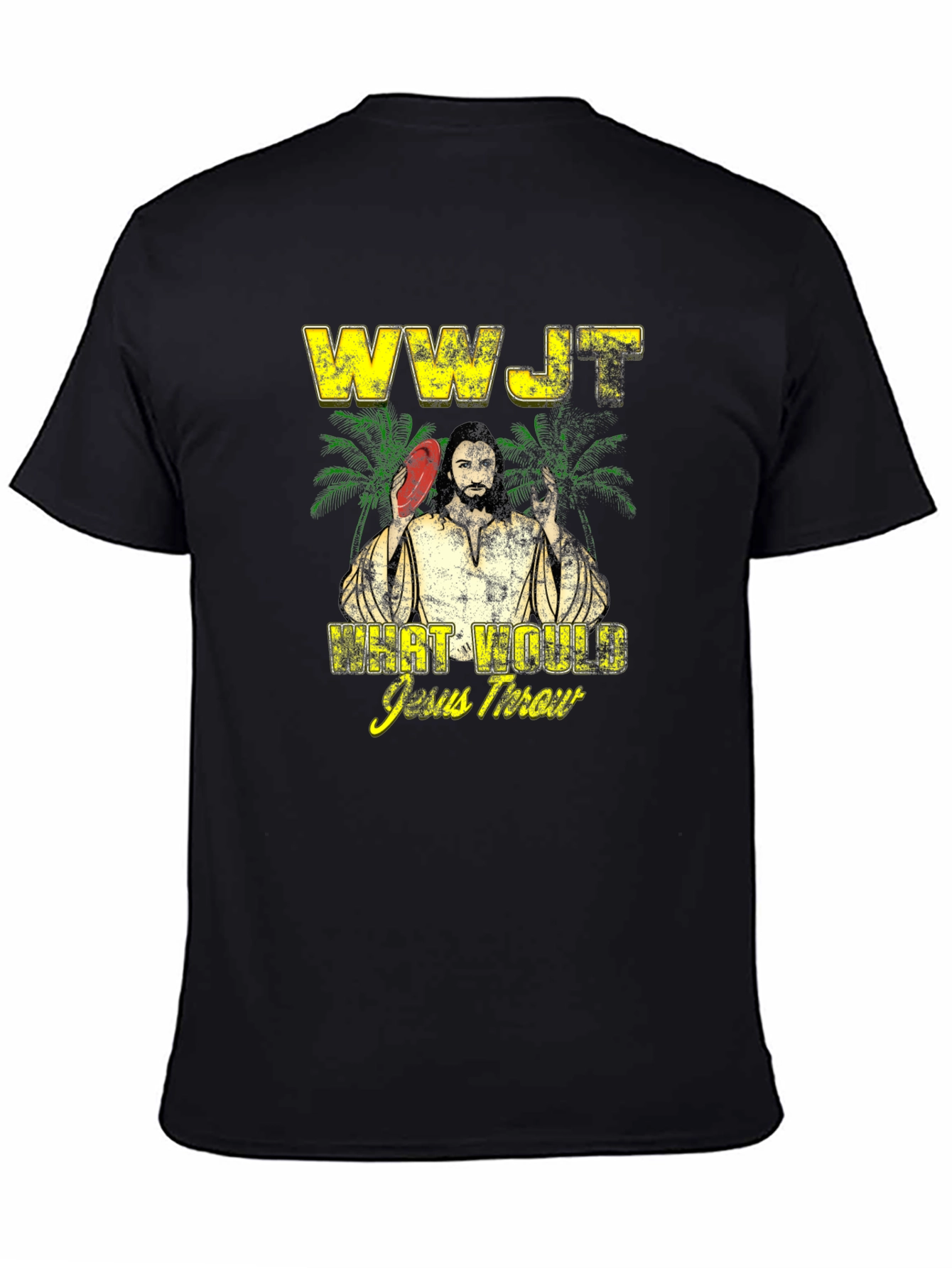 WWJT What Would Jesus Throw Black Graphic T-Shirt