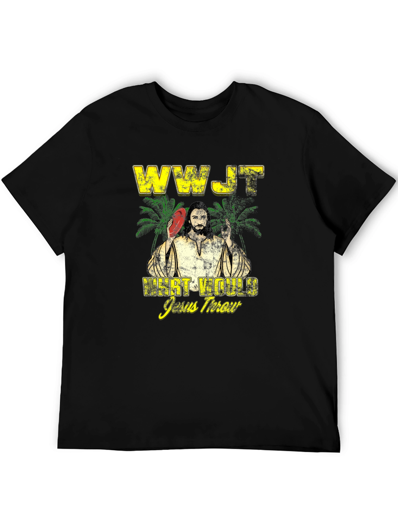 WWJT What Would Jesus Throw Black Graphic T-Shirt